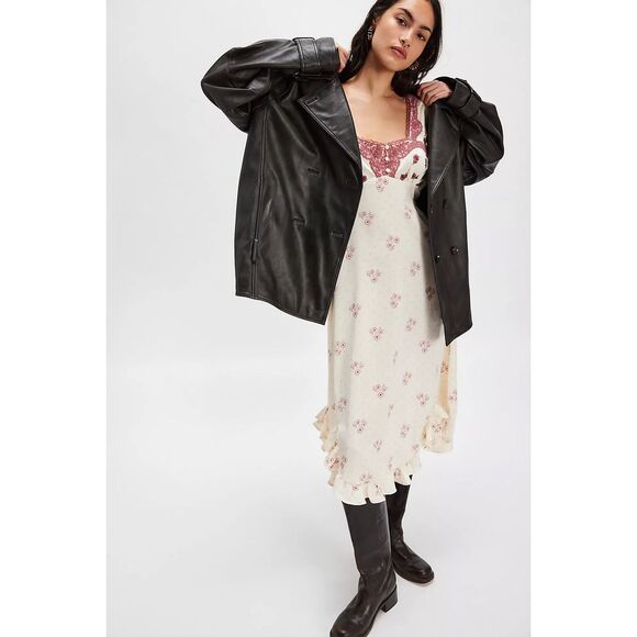 Free People Dresses & Skirts - Free People Haven Embroidered Lace Trim Satin Midi Dress